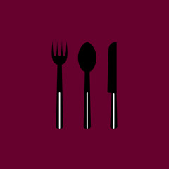 fork knife and spoon round icon long shadow vector