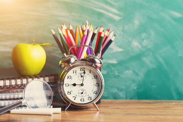 School supplies on the background of the school board