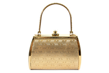 Woman gold handbag isolated on white background.Gold handbag isolated