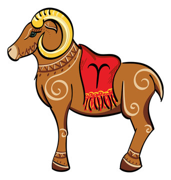 Aries -  ram with a blanket on it showing the symbol for Aries.
