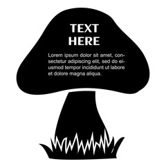 Mushroom sign icon. Mushroom in the grass - place for your text. Black and white design. Vector illustration.