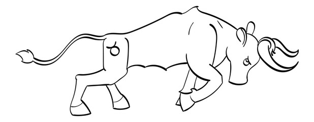 Taurus - a copper charging bull with the symbol of Taurus on its hind quarter. Outline.