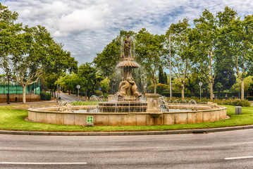 Fototapeta na wymiar Fountain in Plaza de Sant Jordi, Montjuic, Barcelona, Catalonia, Spain