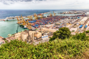 Aerial view over the Port of Barcelona, Catalonia, Spain