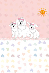 Obraz premium 犬の親子と可愛いハート模様のメッセージカート