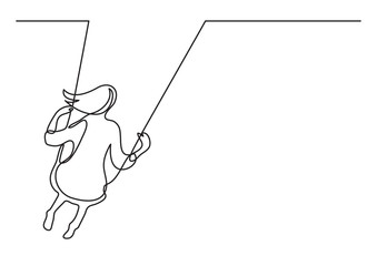 continuous line drawing of girl swinging on swing