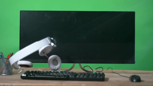  Headphones thrown at computer in a rage, shot in super slow motion