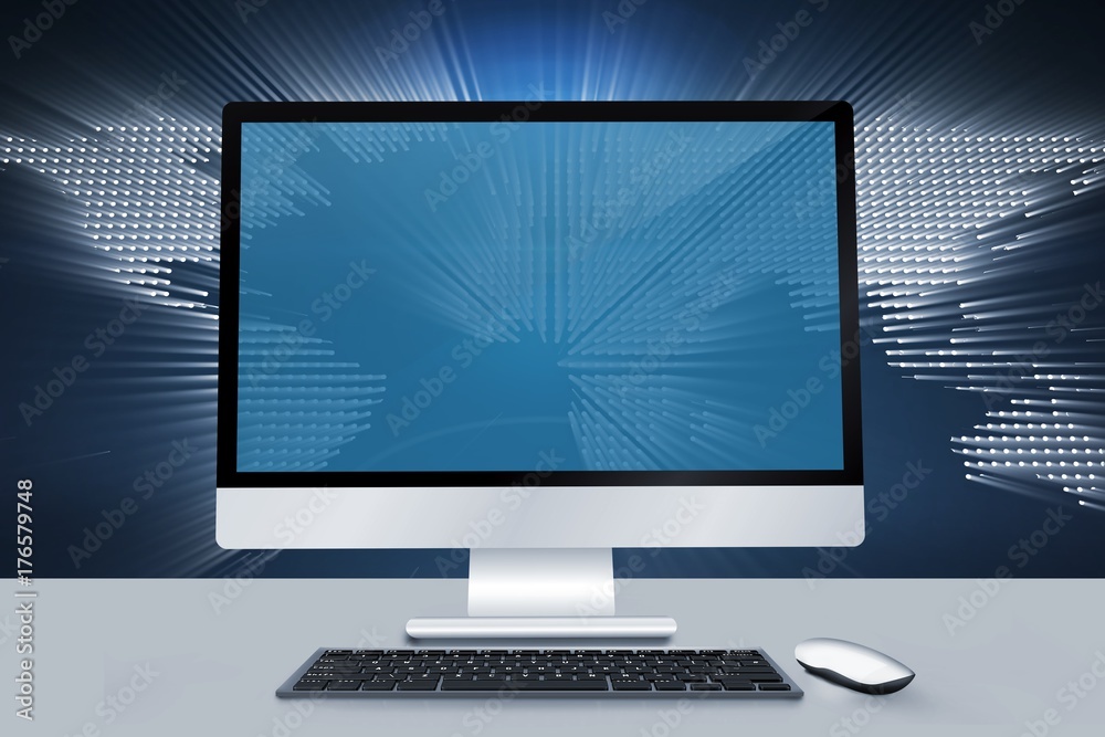 Poster composite image of image of a desk with computer