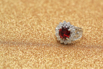 red gemstone on diamond ring , Ruby gem