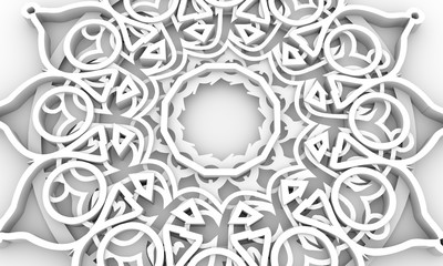 Decorative design element. Patterns with geometric ornament. Circular ornamental symbol. Islam, Arabic and Indian, ottoman motifs. 3D rendering