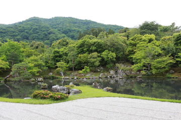 京都の天龍寺曹源地庭園
