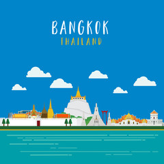 Naklejka premium Travel around in bangkok Landmarks architecture design illustration vector.