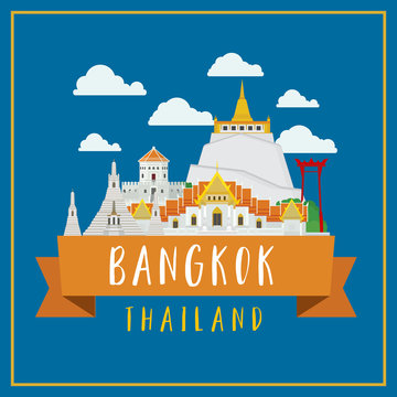 Travel around in bangkok Landmarks architecture design illustration vector.