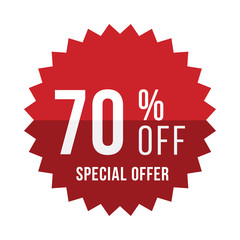 Red sticker with 70% discount. Template of the emblem with special offer flat vector eps 10