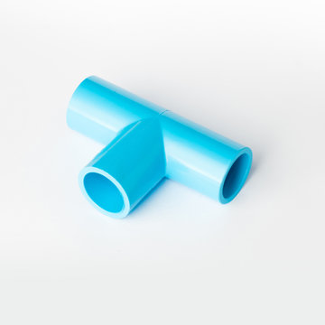 T-shape blue PVC pipe fitting 