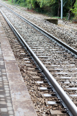 Obraz premium Train tracks seen up close