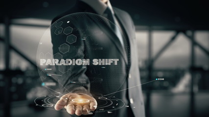 Paradigm Shift with hologram businessman concept - obrazy, fototapety, plakaty