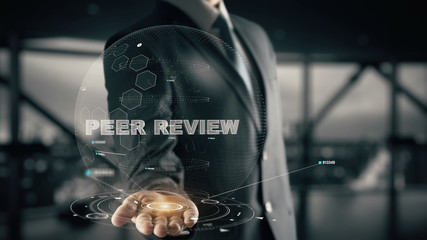 Peer Review with hologram businessman concept