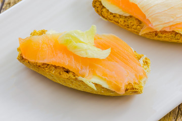 Tasty appetizer of salmon canapes