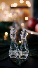 A few glasses of alcohol on the decorated table