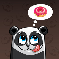 Vector illustration of cartoon panda and donut.