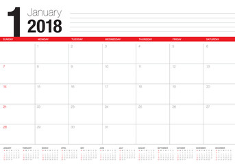 January 2018 calendar planner vector illustration
