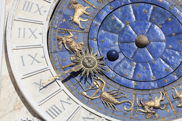 St Mark's Clock tower (Torre dell'Orologio) on Piazza San Marco, astronomical clock, St Mark's Square, Venice, Italy