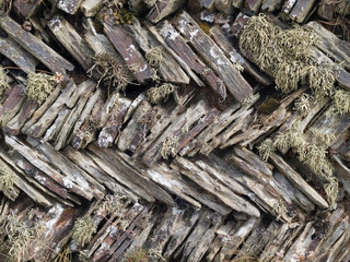 Traditional Dry Stone Slate Wall made in the Herringbone Pattern, Cornwall, England, UK