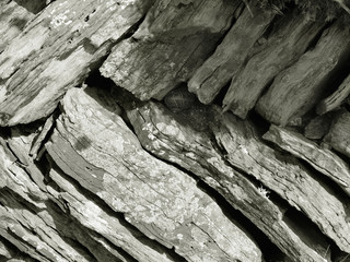 Traditional Dry Stone Slate Wall made in the Herringbone Pattern, Cornwall, England, UK