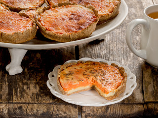 Rye tarte with carrot, potatoes and cumin, Latvian traditional cake Sklandrausis