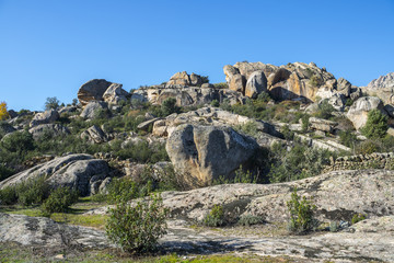 Fototapeta na wymiar Granitic rock formations in La Pedriza, Guadarrama Mountains National Park, Madrid, Spain