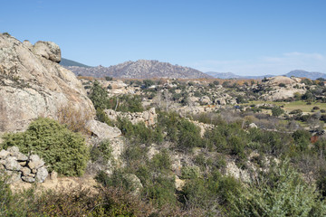Granitic rock formations in La Pedriza, Guadarrama Mountains National Park, Madrid, Spain