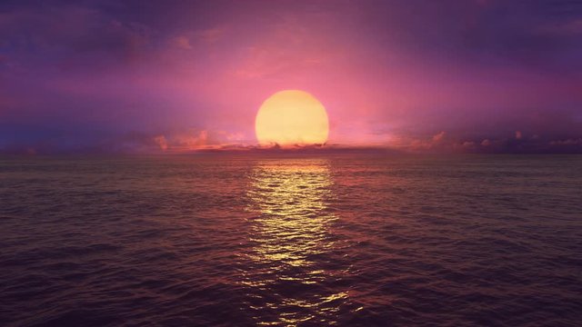 Fantasy sunset over seamlessly looped ocean. 