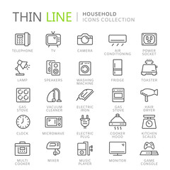 Collection of household thin line icons