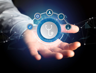Medecine and general healthcare icon displayed on a technology interface