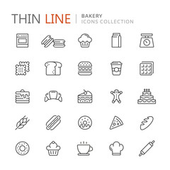Collection of bakery thin line icons