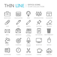 Collection of office thin line icons