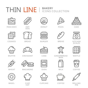 Collection of bakery thin line icons