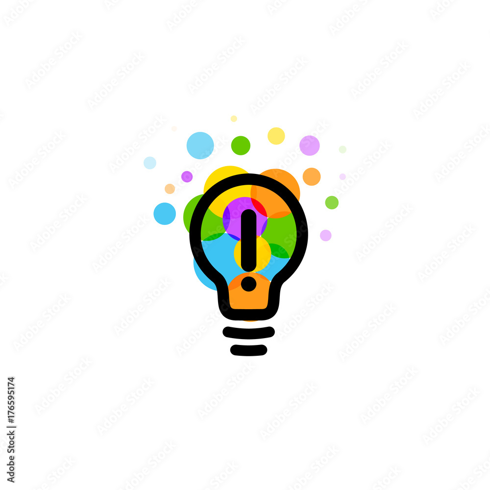 Poster lightbulb icon. creative idea logo design concept. bright colorful circles, bubbles vector art. solu