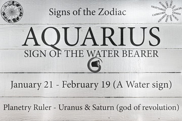 Hand Painted Wood Panel Zodiac Sign Aquarius