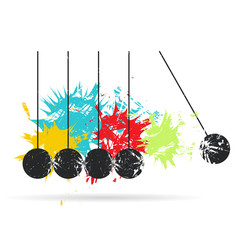 Newton's cradle. Grunge vector illustration