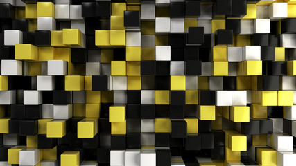 Wall of white, black and yellow cubes