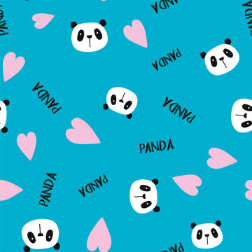 Cute doodle panda seamless pattern
