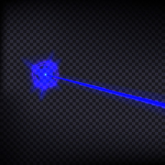 Abstract blue laser beam. Laser security beam isolated on transparent background. Light ray with glow target flash. Vector illustration.