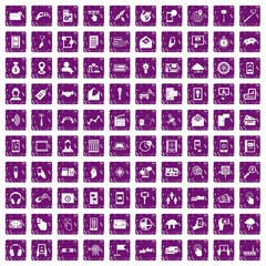 100 mobile icons set grunge purple