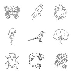Sick animal icons set, outline style