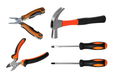 set of tools isolated on white background.