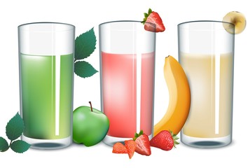 Smoothies set collection. Apple, strawberry, banana Vector illustrations