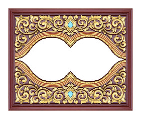 old antique wooden carve frame on white background