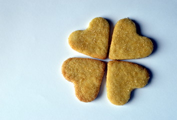 Homemade heart cookies sprinkled with brown sugar